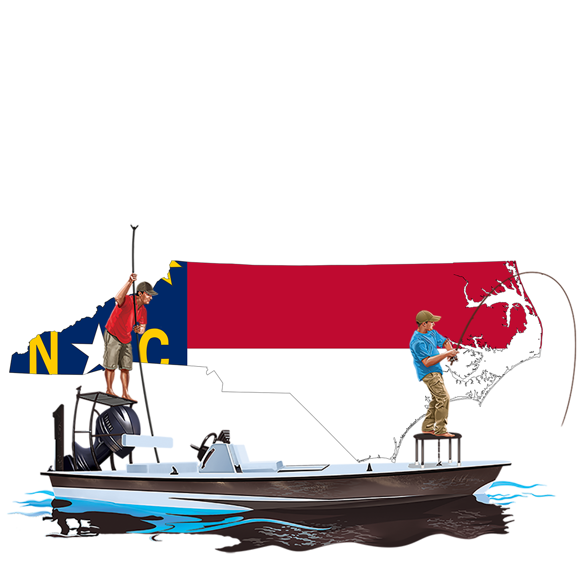 Fishing Shirt Poling Skiff North Carolina State Flag 4XL / Ice Blue