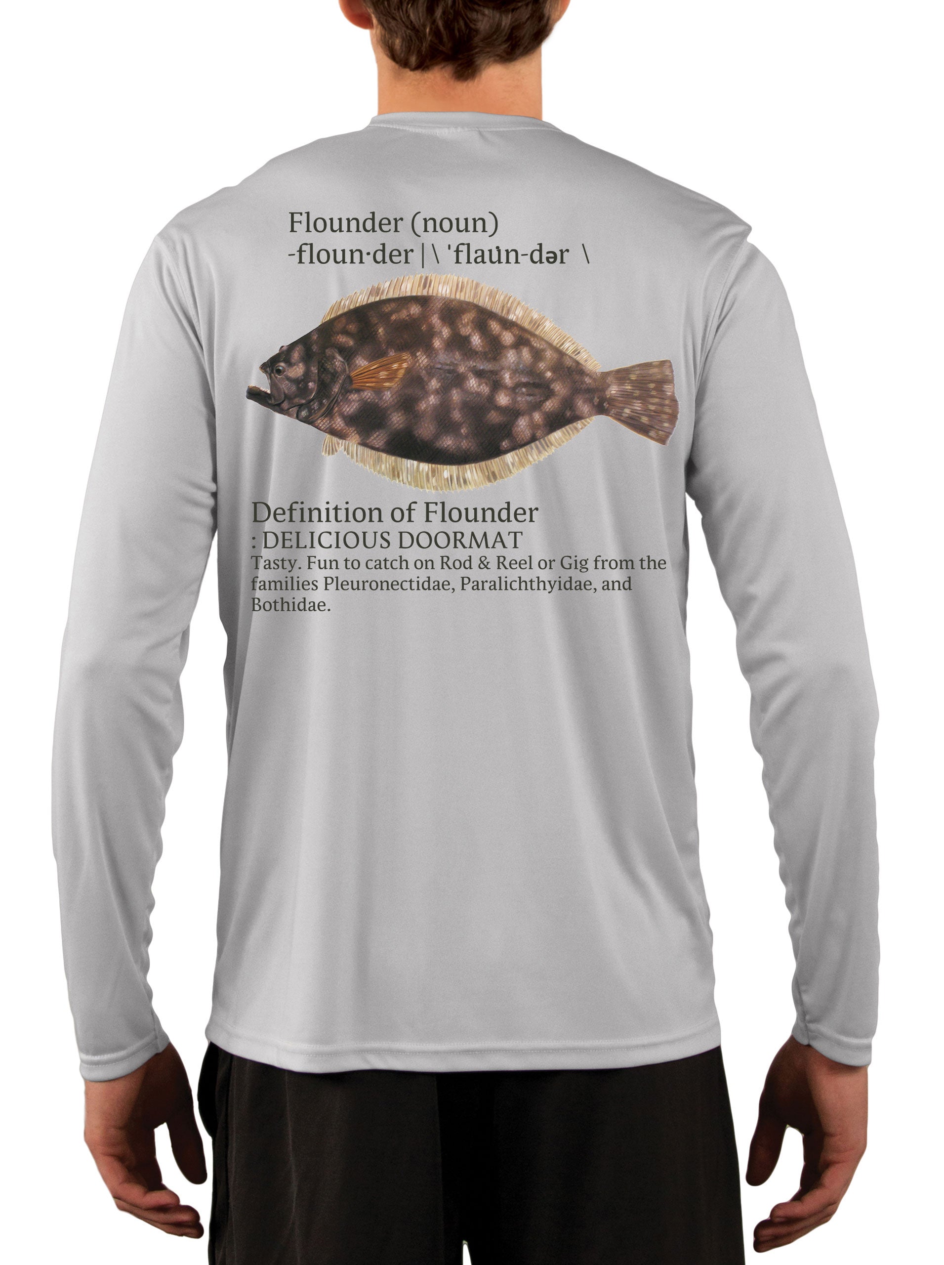 Flounder Fishing Shirts for Men Fluke - UV Protected +50 Sun Protection with Moisture Wicking Technology 4XL / Pearl Gray