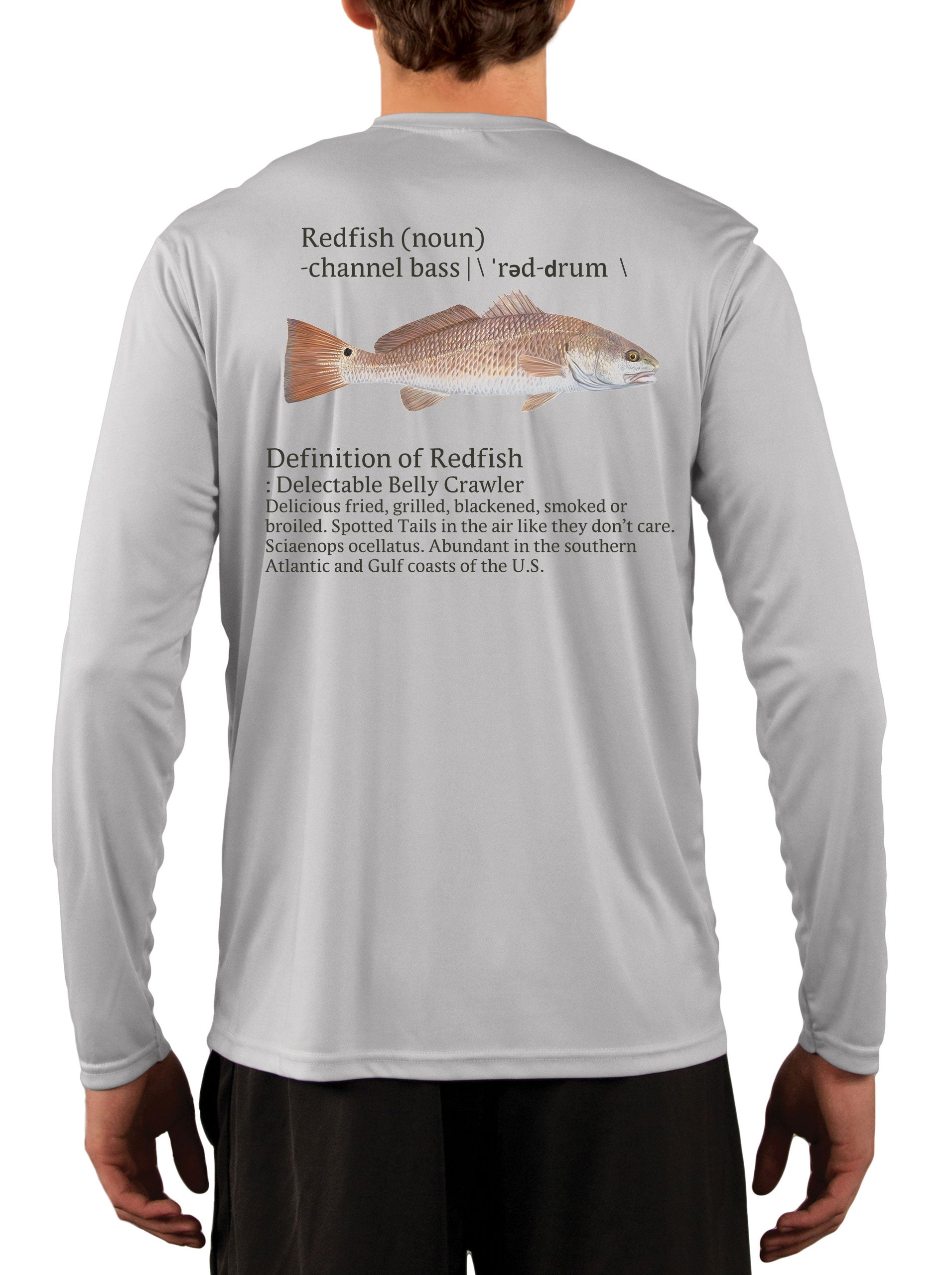Redfish Fishing Shirts for Men Red Drum Channel Bass - UV Protected +50 Sun Protection with Moisture Wicking Technology Large / Pearl Gray