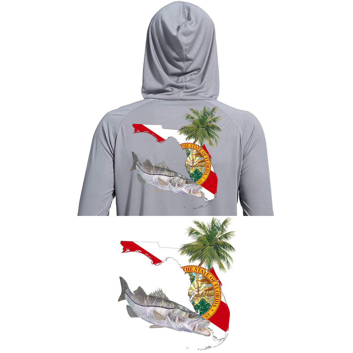 Hoodie Snook Florida Fishing Shirt with FL State Flag Sleeve - Skiff Life