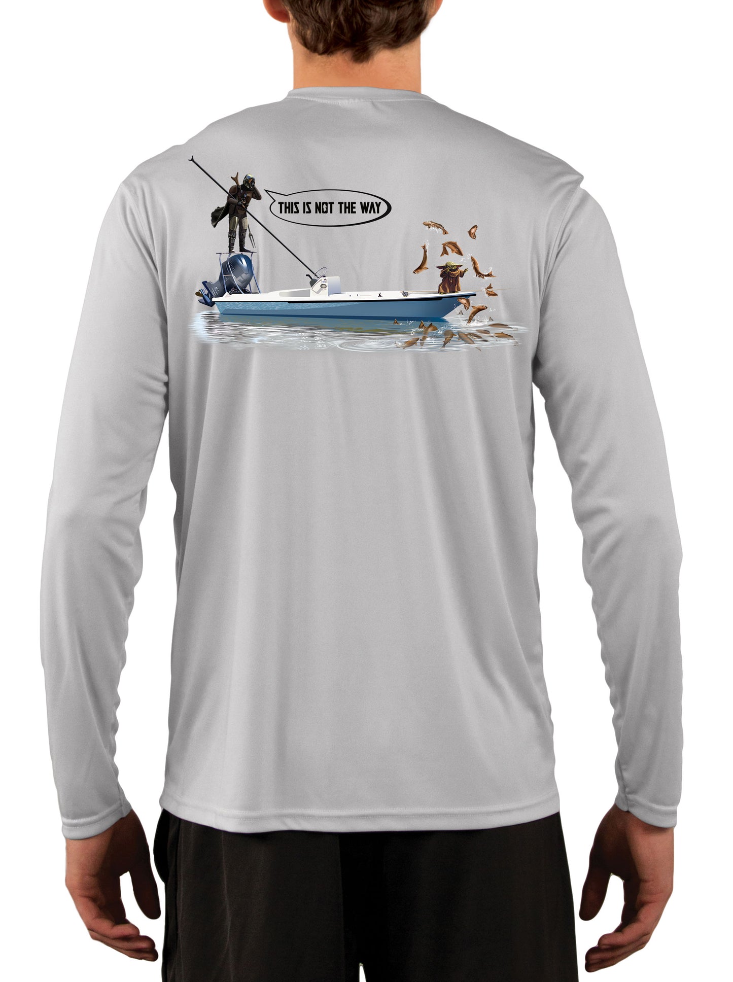 Mandalorian Grogu Baby Yoda Fishing Shirts for Men Star Wars Poling Skiff Medium / Pearl Gray