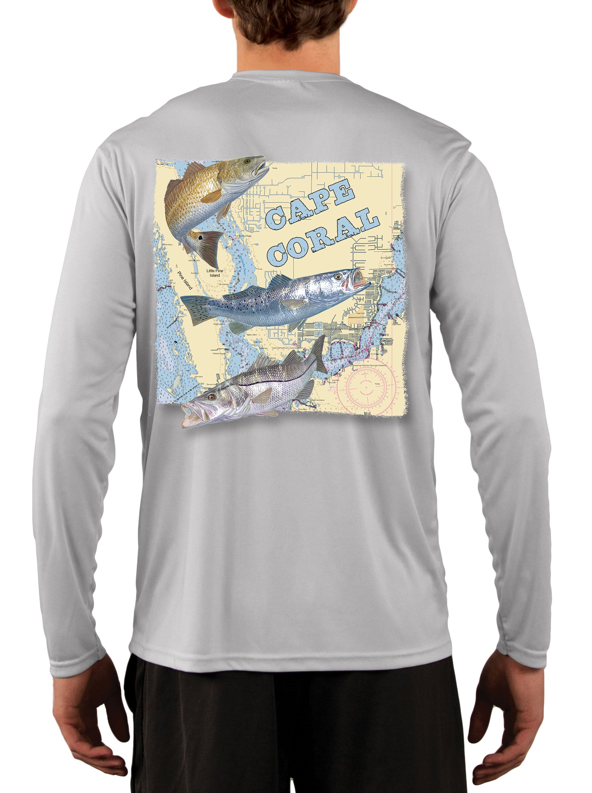 Cape Coral Florida Fishing Shirts for Men Redfish Speckled Sea Trout Snook Red Drum Seatrout Small / Pearl Gray