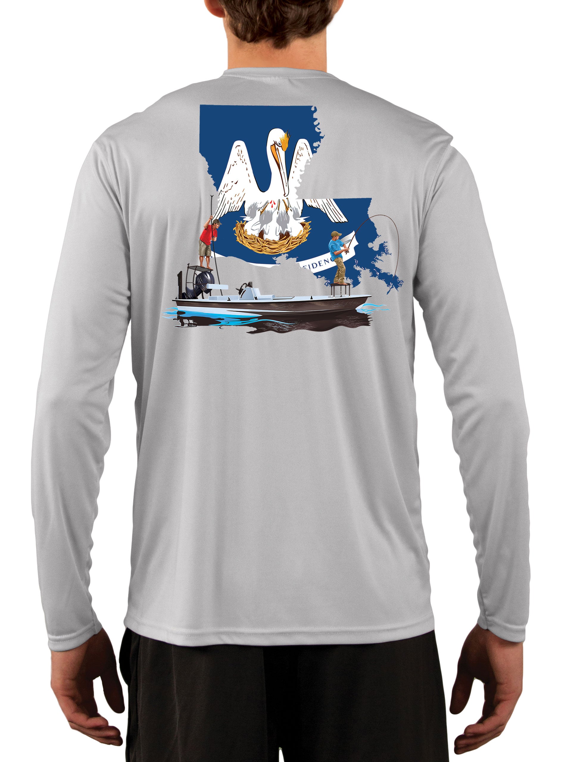 Poling Skiff with Louisiana State Flag Fishing Shirts For Men – Skiff Life