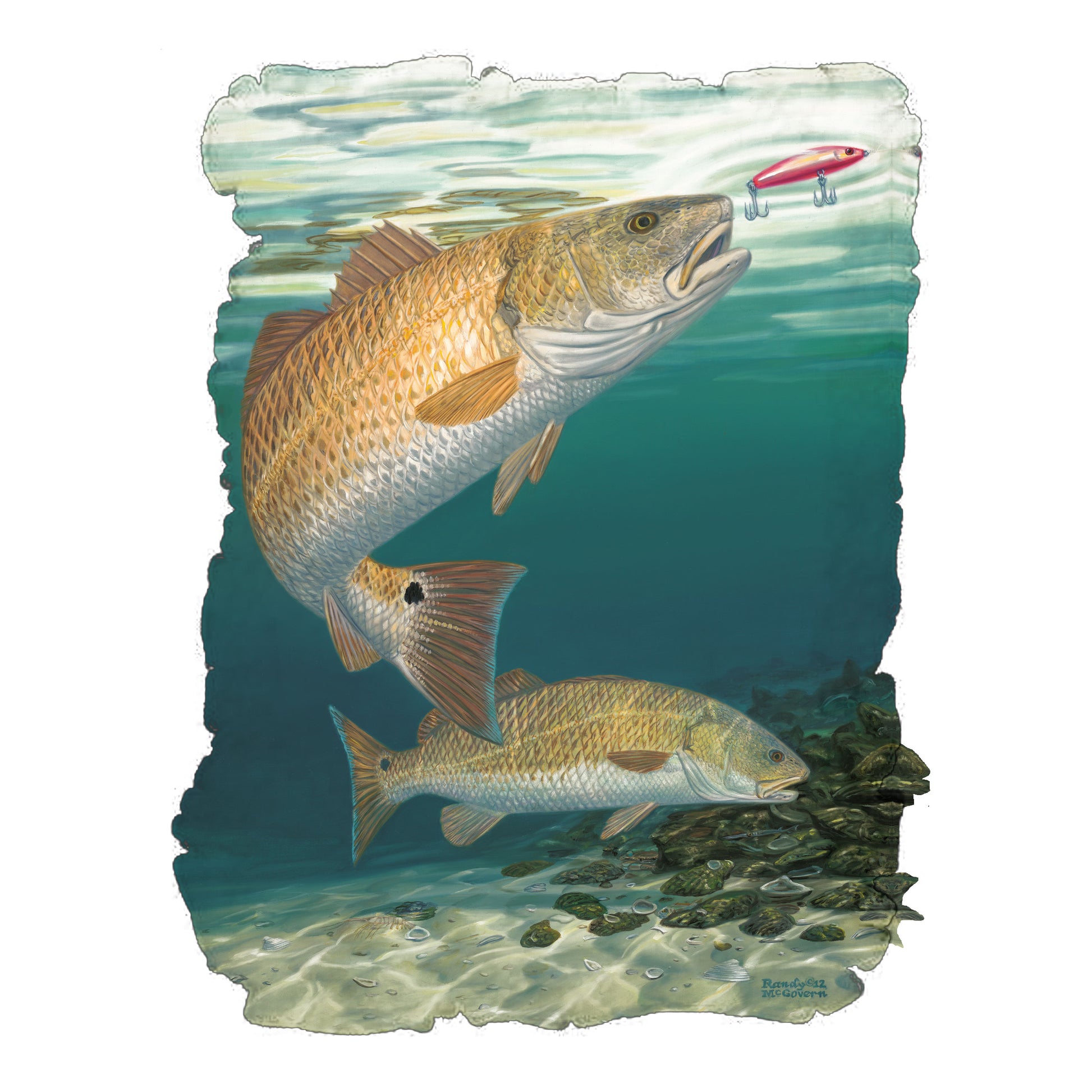 Redhot Redfish Fishing Shirt Art by Randy McGovern - Skiff Life