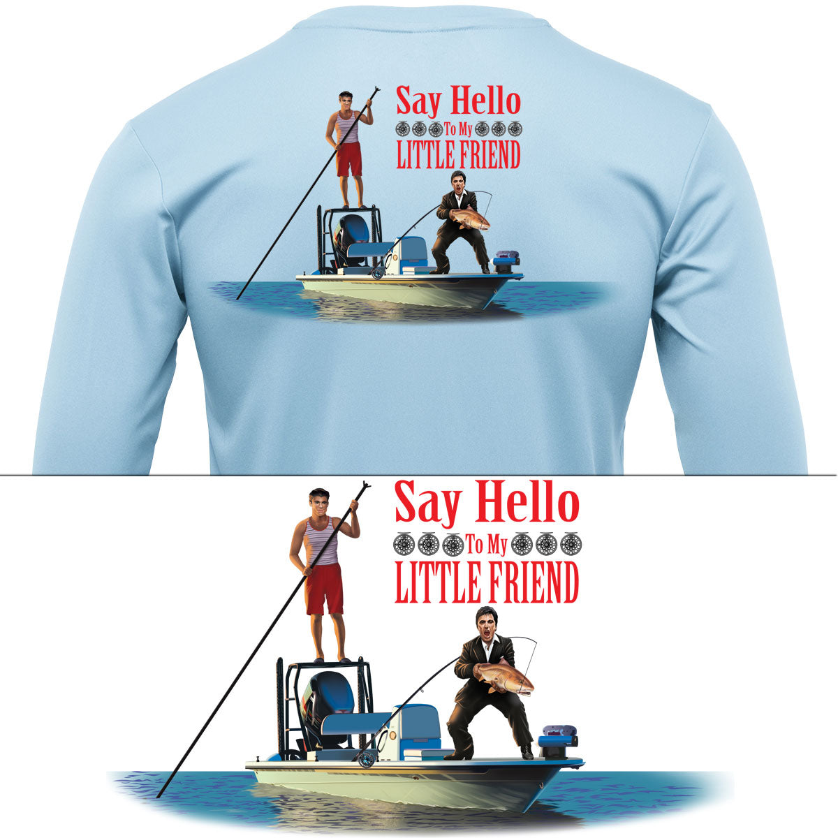Redfish Scarface Say Hello To My Little Friend Mens Fishing Shirt – Skiff  Life