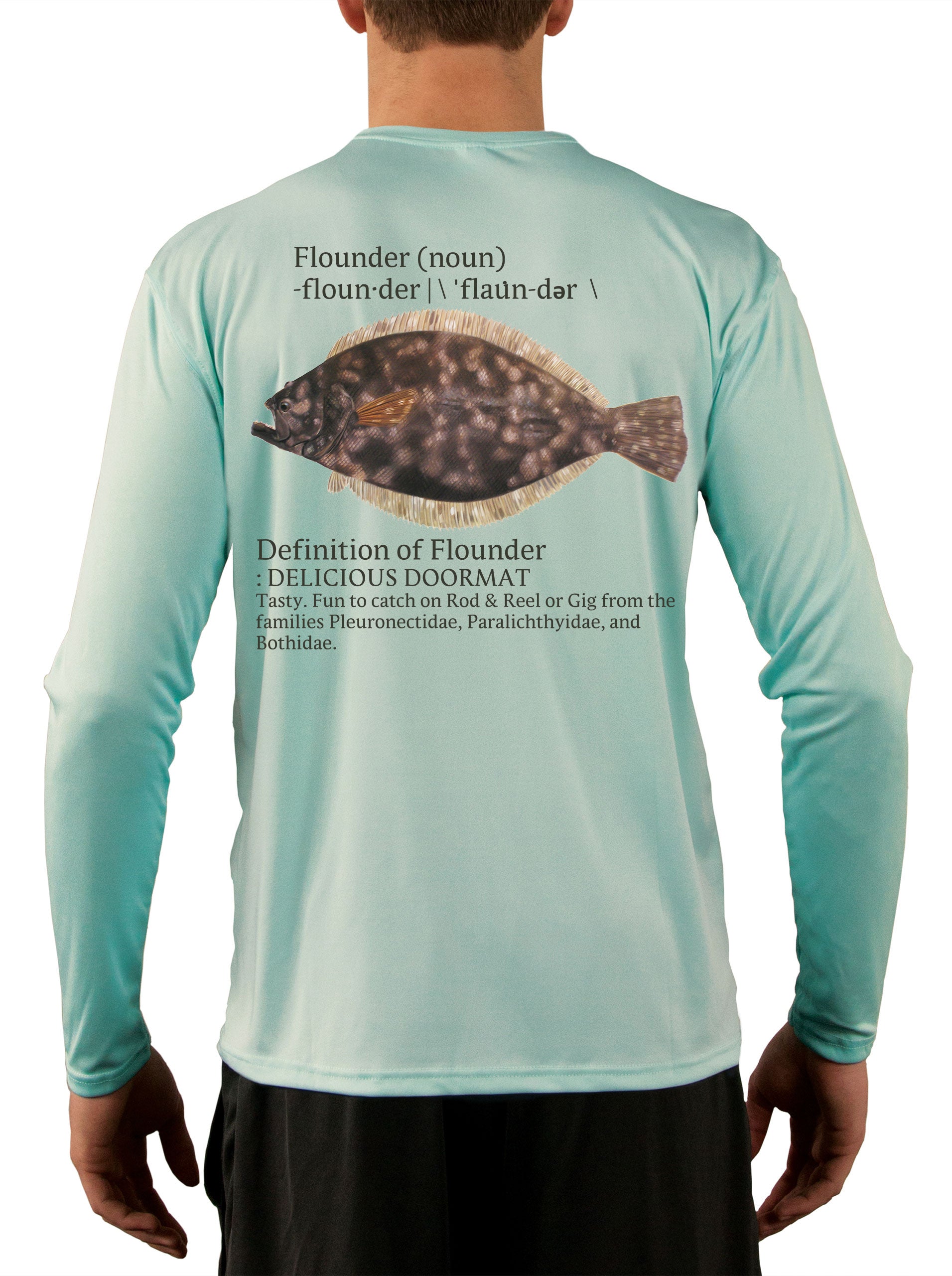 Flounder Fishing Shirts for Men Fluke - UV Protected +50 Sun Protection with Moisture Wicking Technology Large / Seagrass