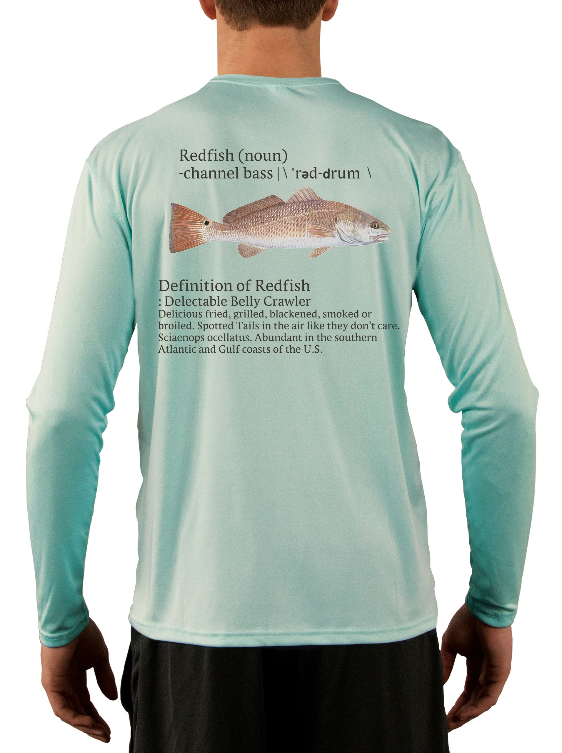 Redfish Fishing Shirts for Men Red Drum Channel Bass - UV Protected +50 Sun Protection with Moisture Wicking Technology - Skiff Life