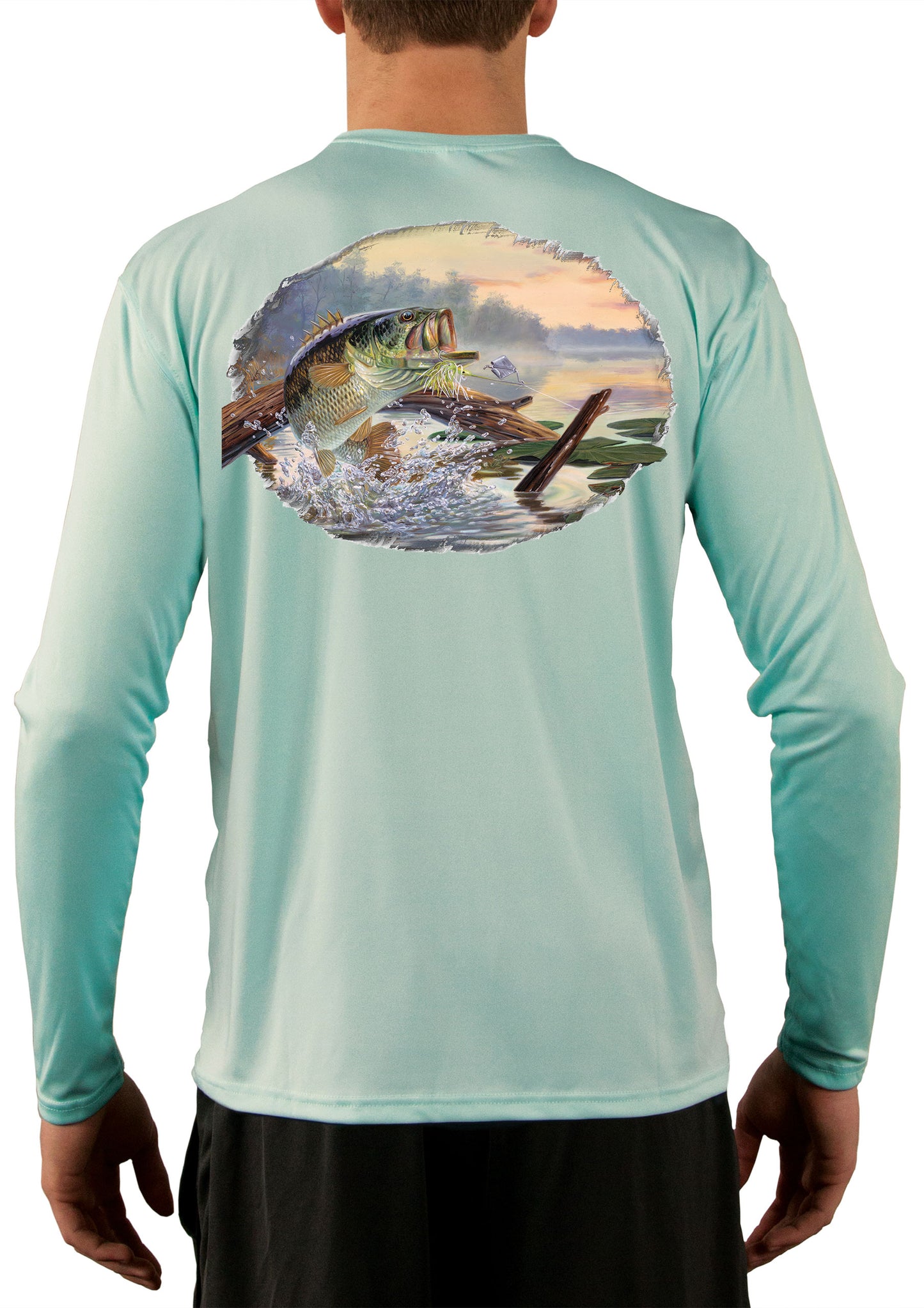 Large Mouth Bass Men's Fishing Shirts - Long Sleeve, Moisture Wicking, Non-Fade Print, 50+ UPF Fabric UV Protection - Skiff Life