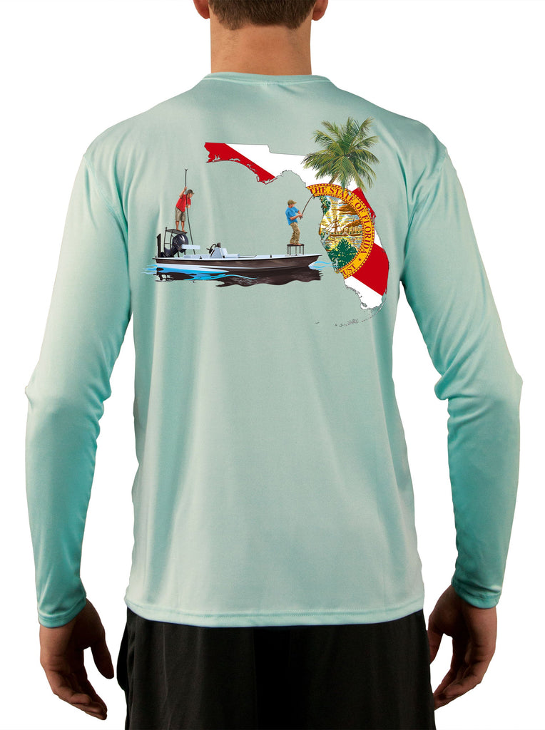 [New Artwork] Poling Skiff Florida State Flag Fishing Shirts For Men with Florida Flag Sleeve - Skiff Life