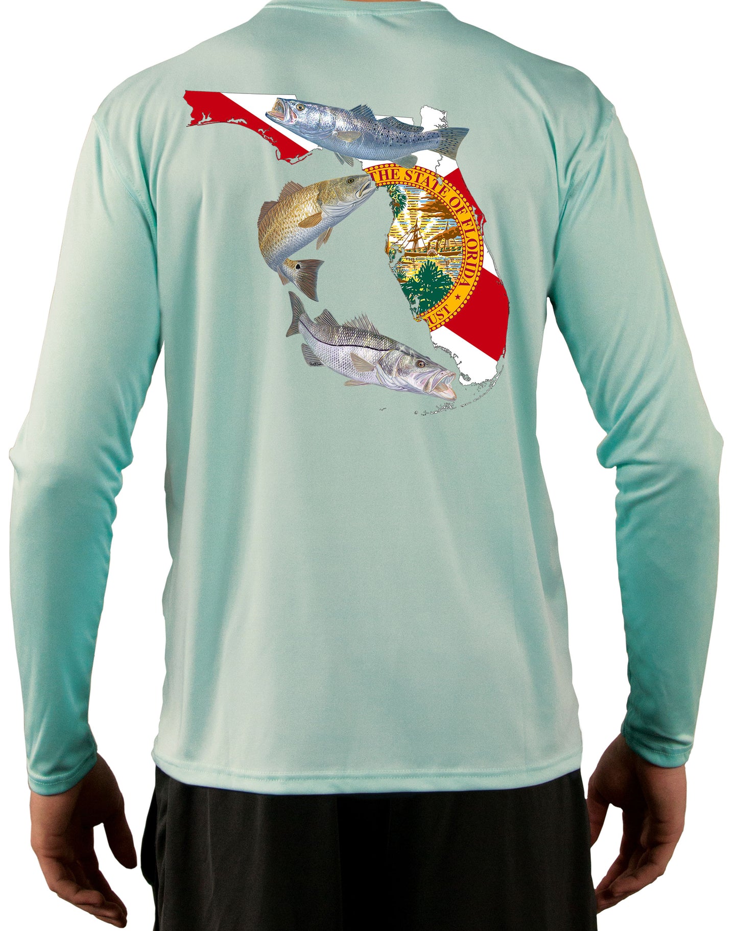 Fishing Shirt Florida Inshore Slam Florida State Map with Florida Optional Flag Sleeve - Skiff Life