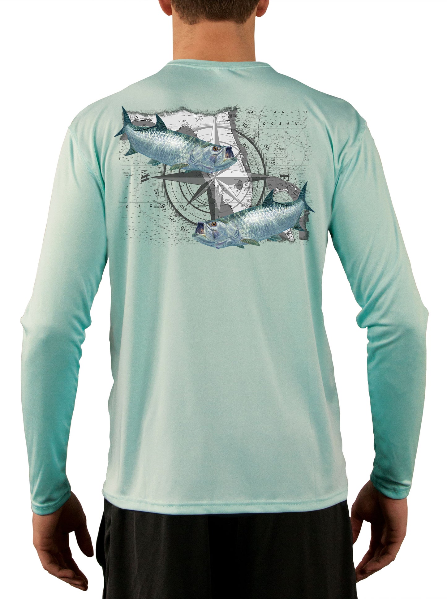 Tarpon Compass Fishing Shirts for Men Florida State Flag Medium / Ice Blue