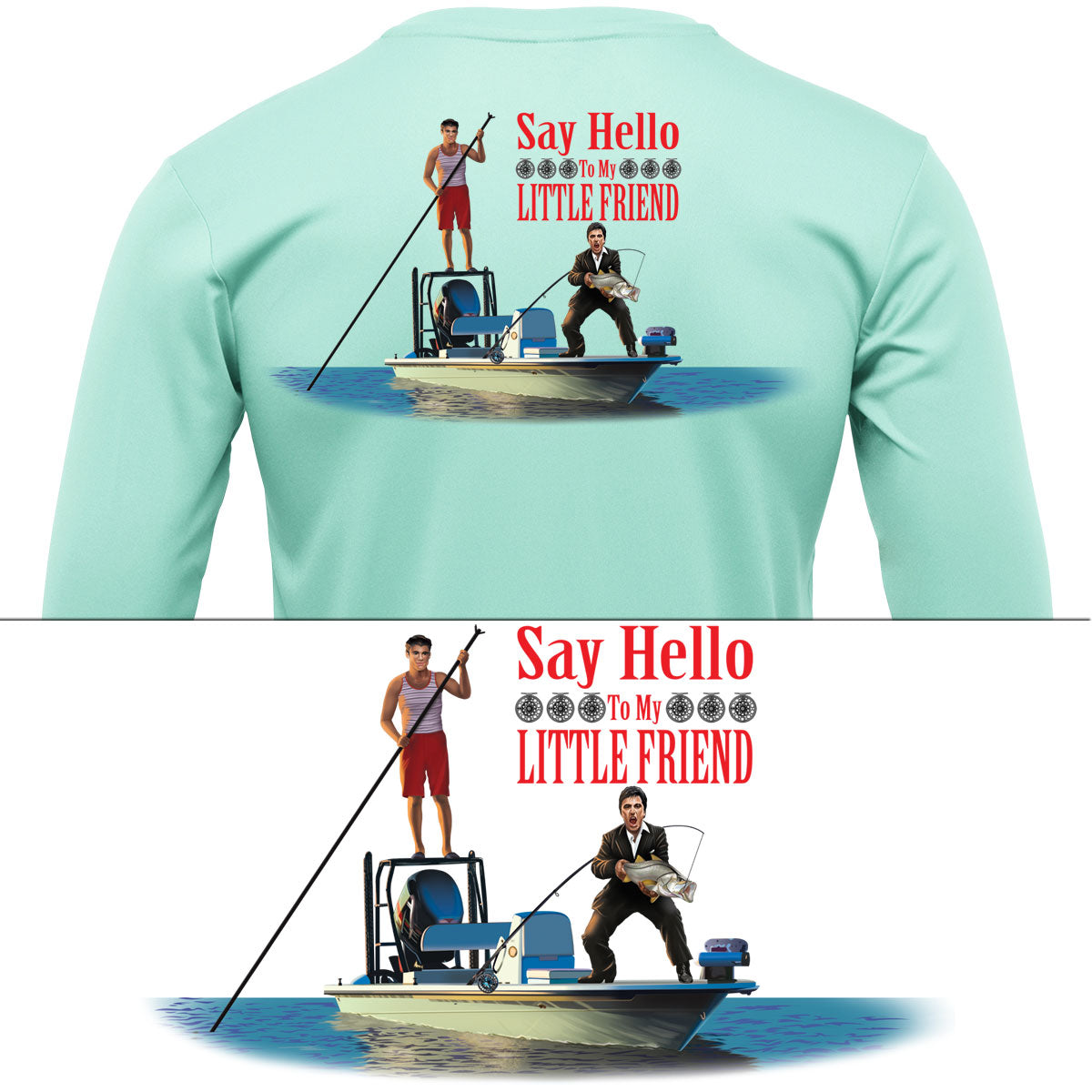 Snook Scarface Say Hello to My Little Friend Mens Fishing Shirt 2XL / Seagrass