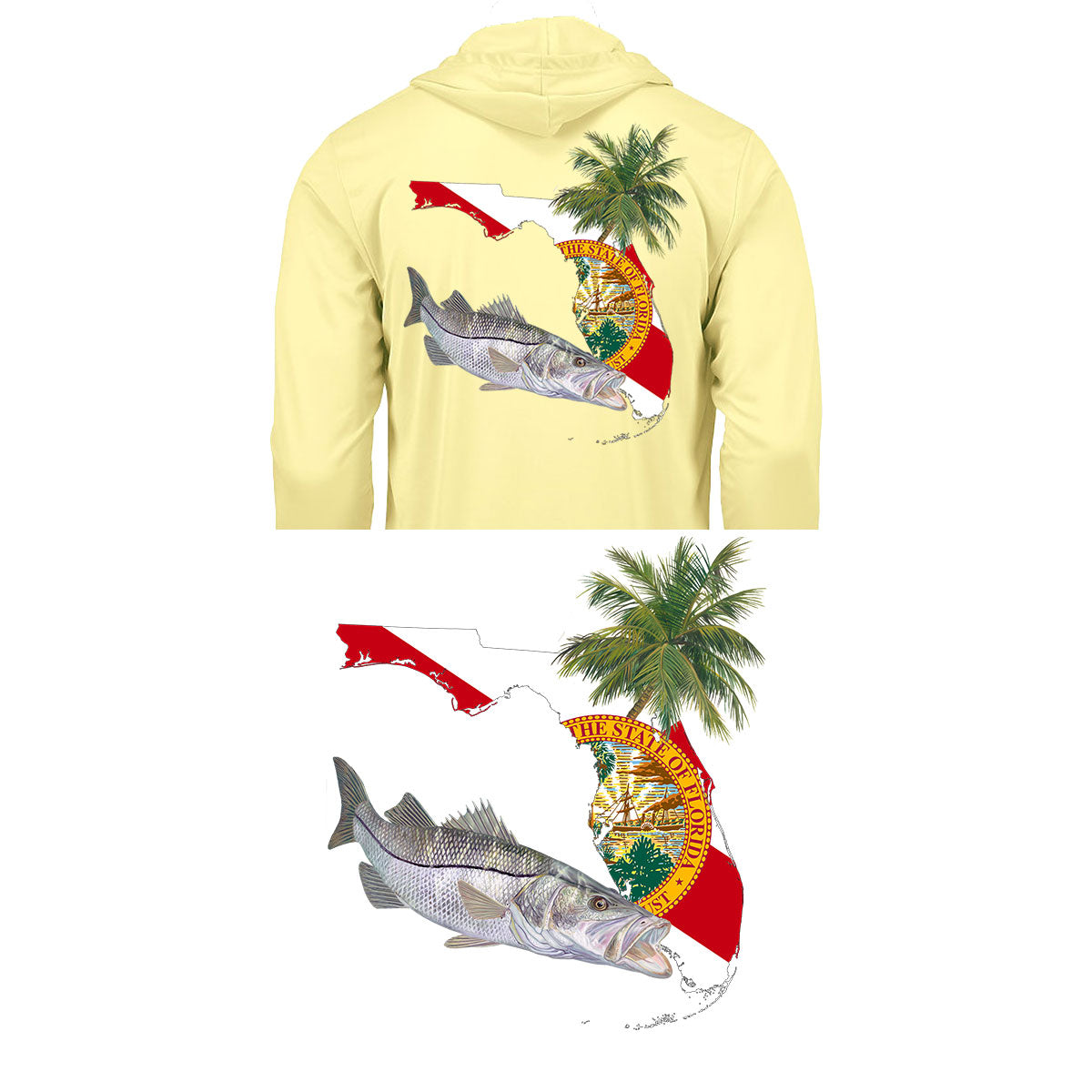 Hoodie Snook Florida Fishing Shirt with FL State Flag Sleeve - Skiff Life