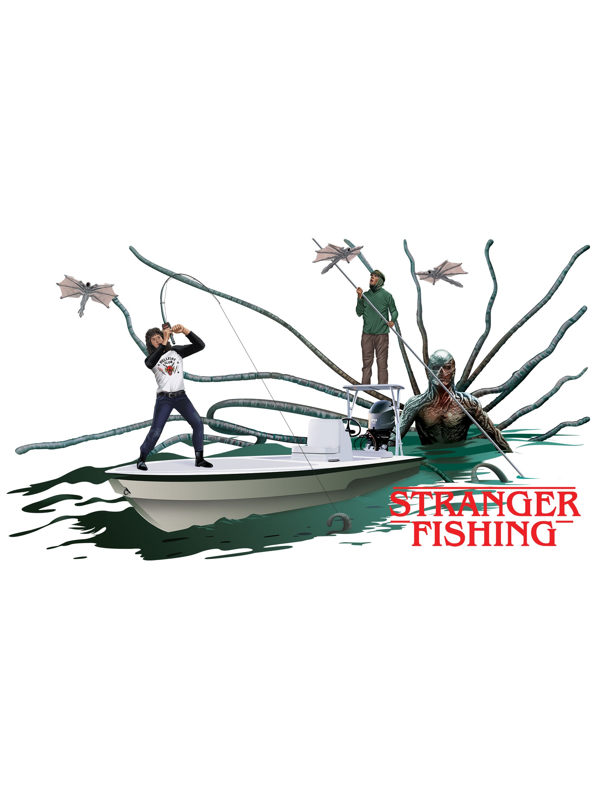 Stranger Fishing with Eddie, Dustin and Vecna Fishing Shirt - Skiff Life
