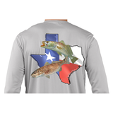 Texas Redfish & Trout Fishing Shirt with Texas State Flag Sleeve - Skiff Life