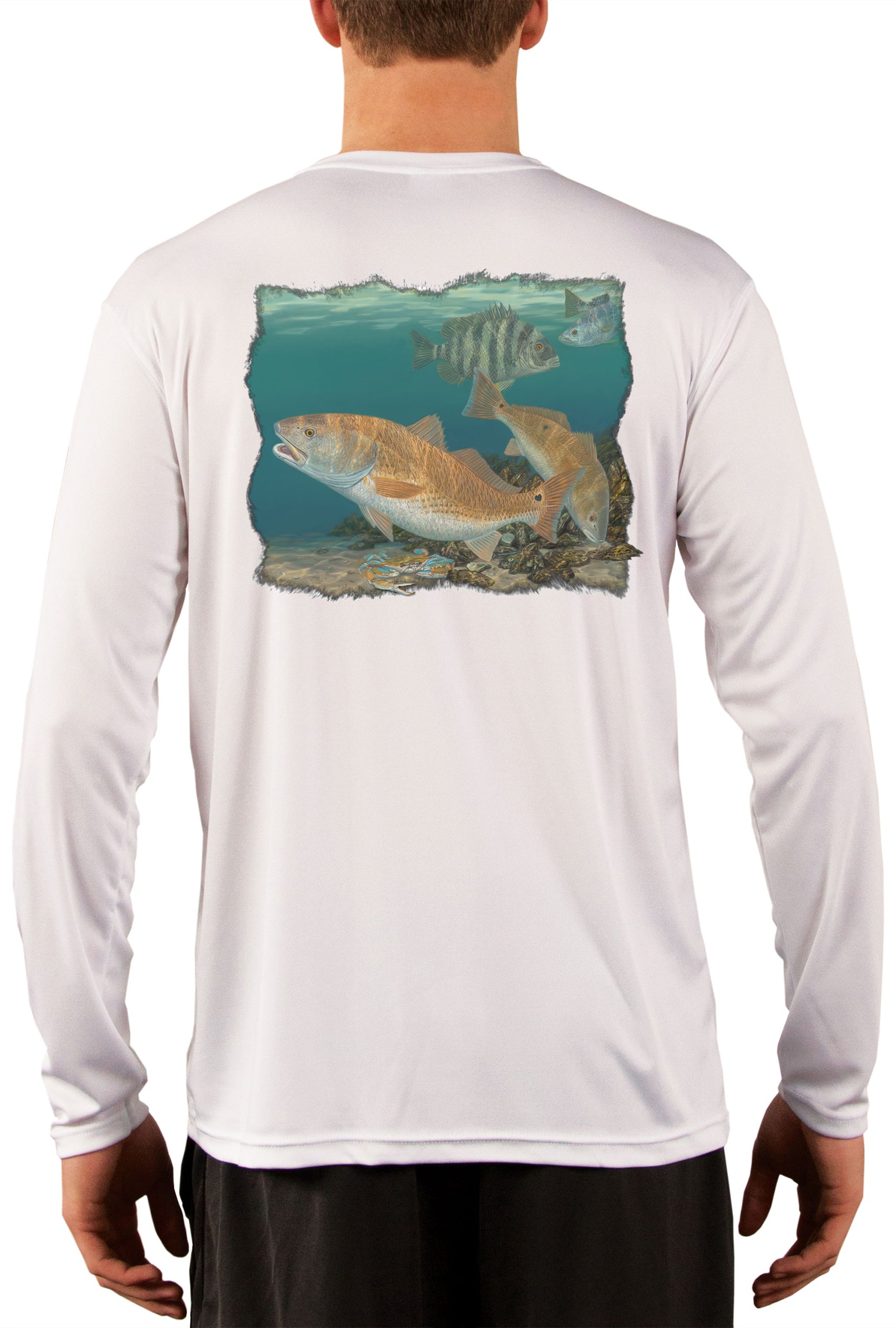 Redfish Sheepshead Design by Randy McGovern Fishing Shirts for Men White / X-Large