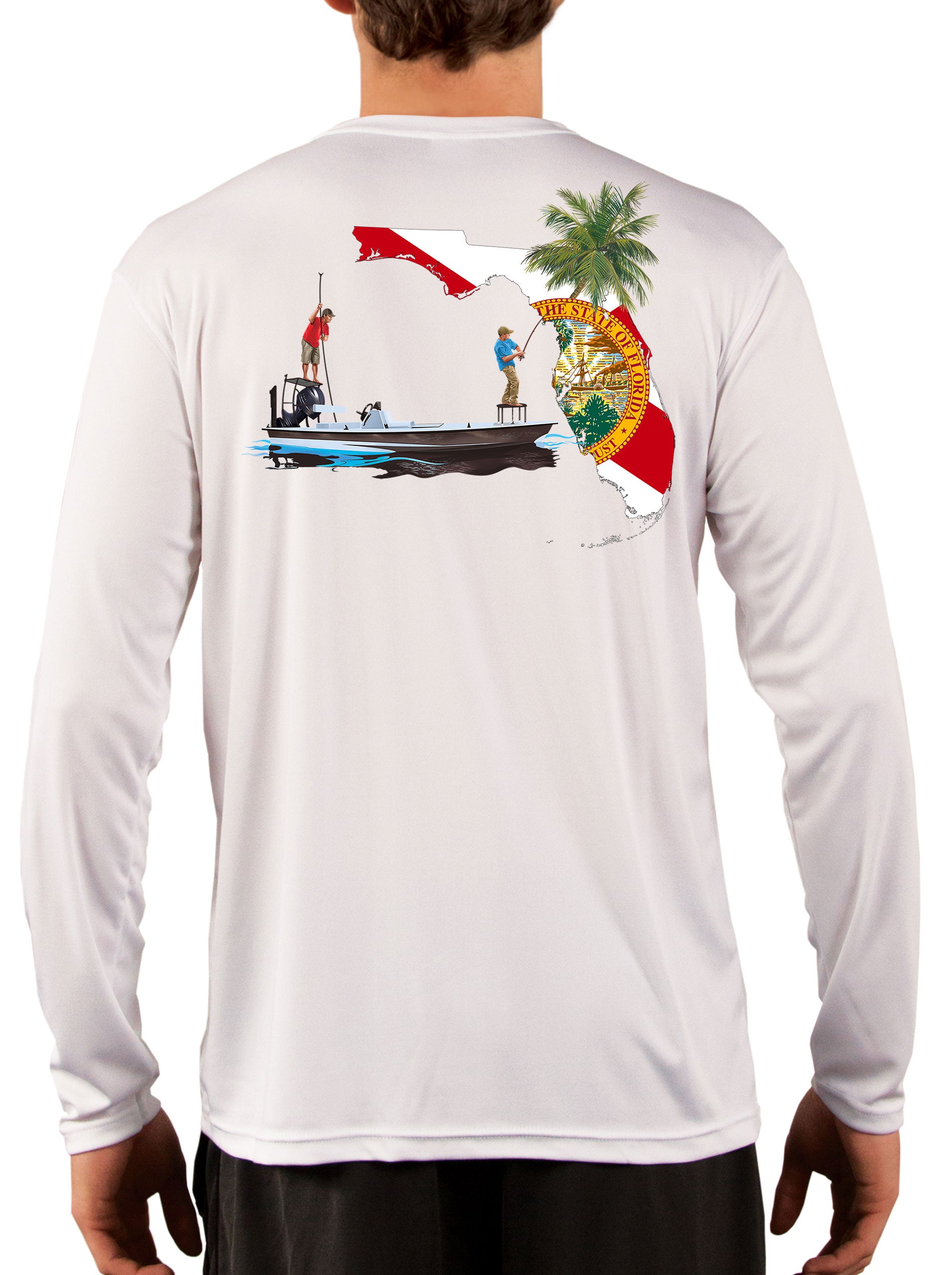 Fishing Shirt Poling Skiff Florida State Flag with Optional Flag