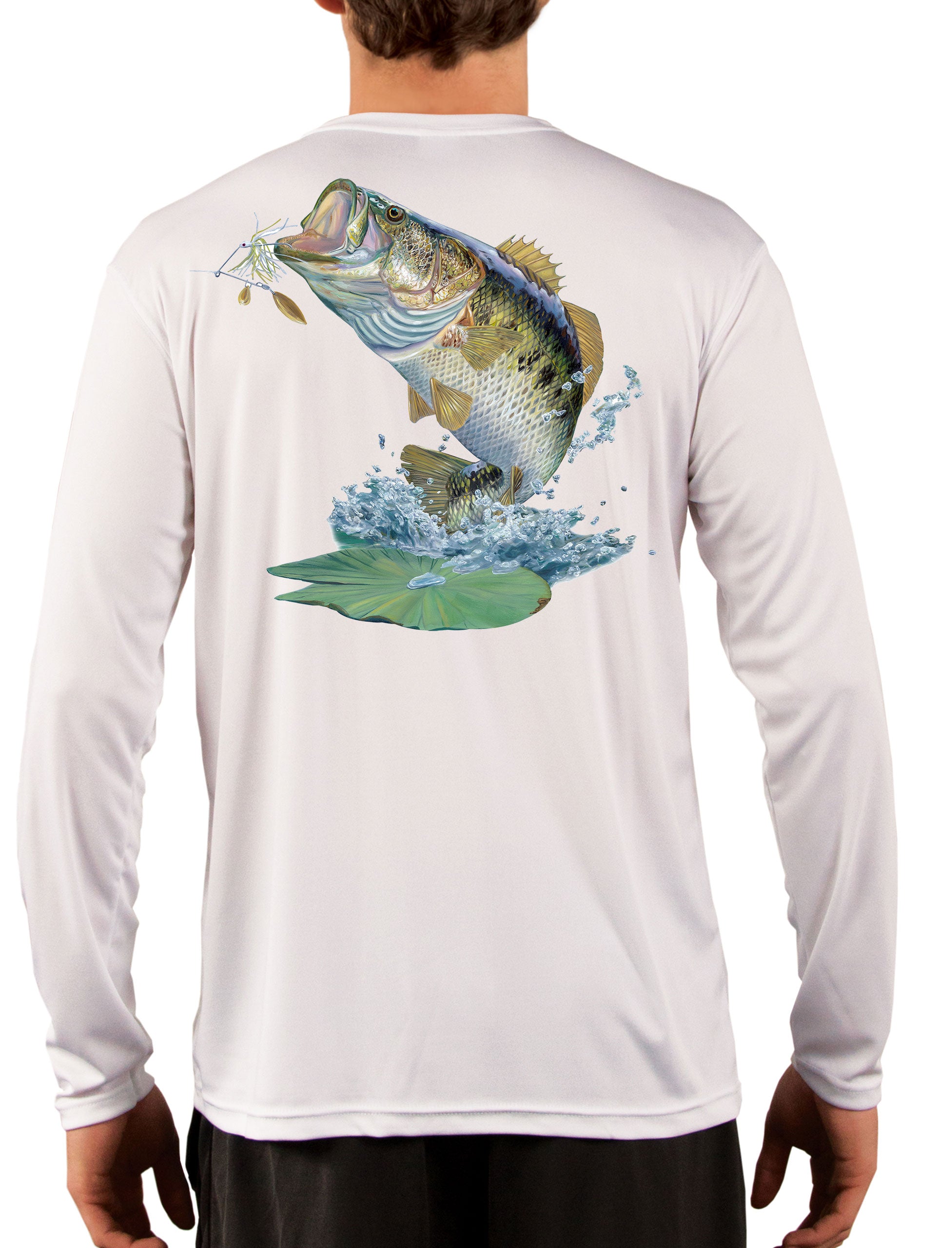 Large Mouth Bass Men's Fishing Shirt Rude Awakening Long Sleeve, Moisture Wicking Fabric, Non-Fading Print, 50+ UPF Fabric for UV Protection - Skiff Life