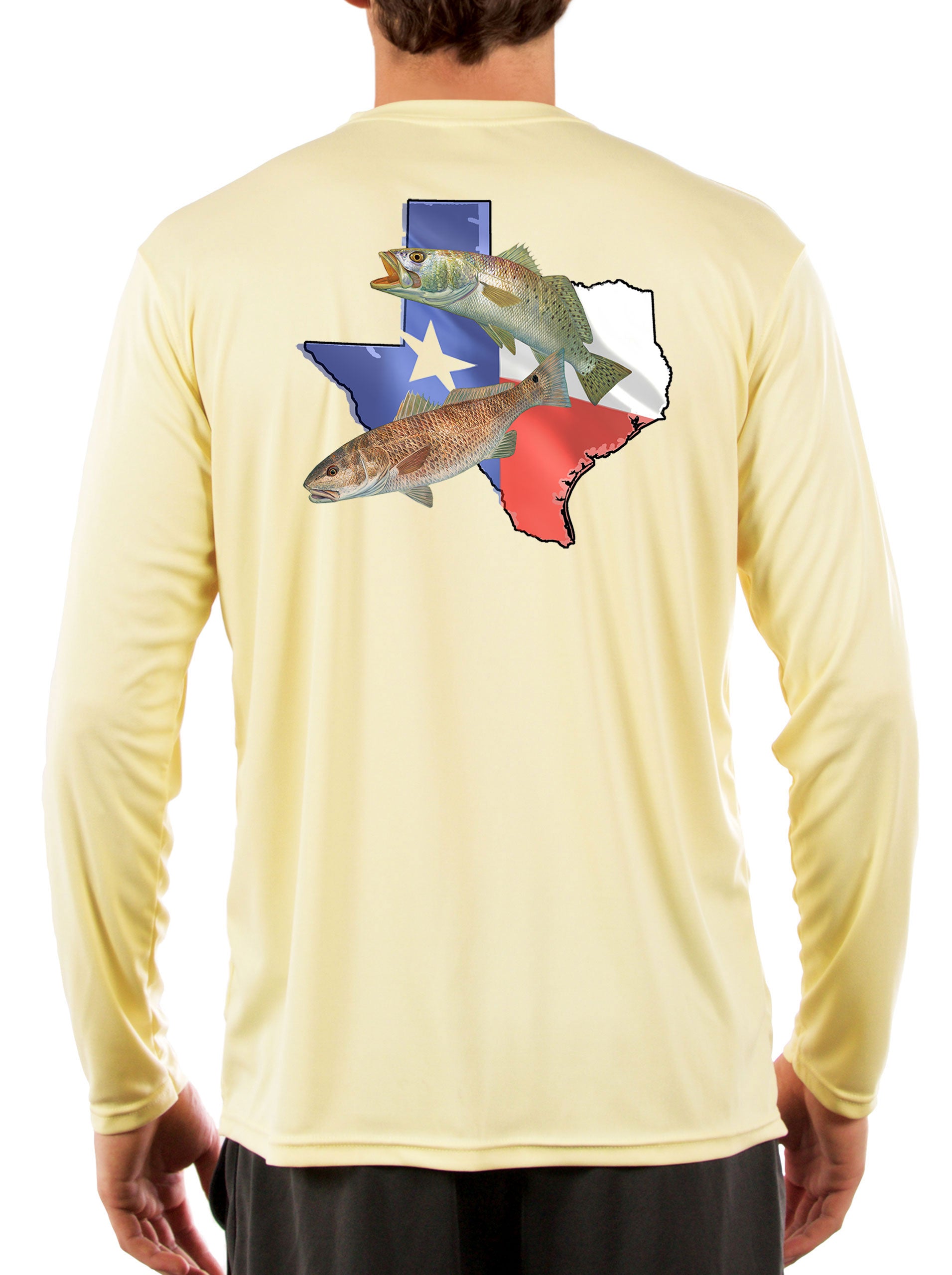 [NEW ARTWORK] Fishing Shirt Redfish Speckled Trout Texas State Flag with Texas Flag Sleeve - Skiff Life
