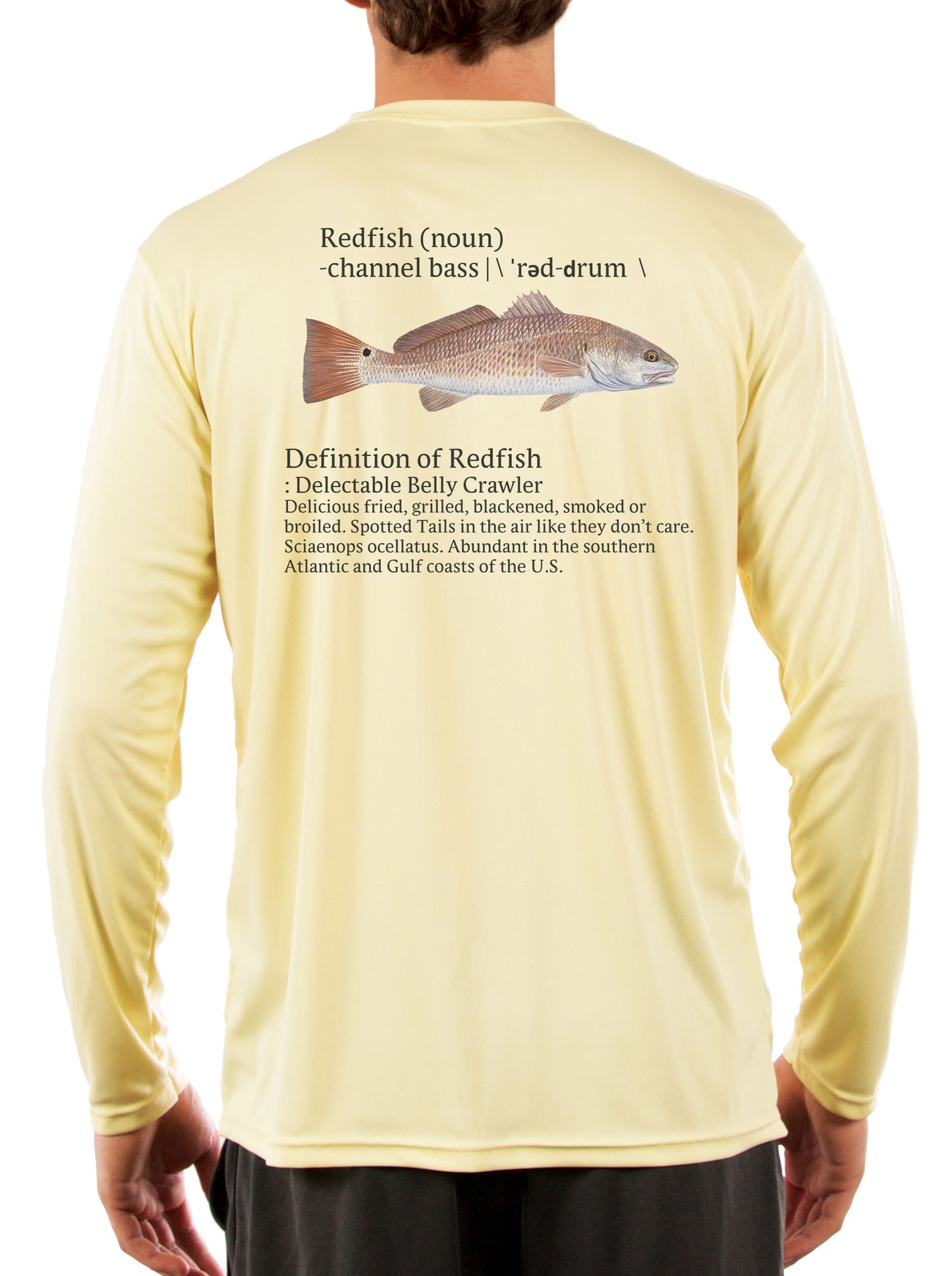 Redfish Fishing Shirts for Men Red Drum Channel Bass - UV Protected +50 Sun Protection with Moisture Wicking Technology X-Large / Yellow