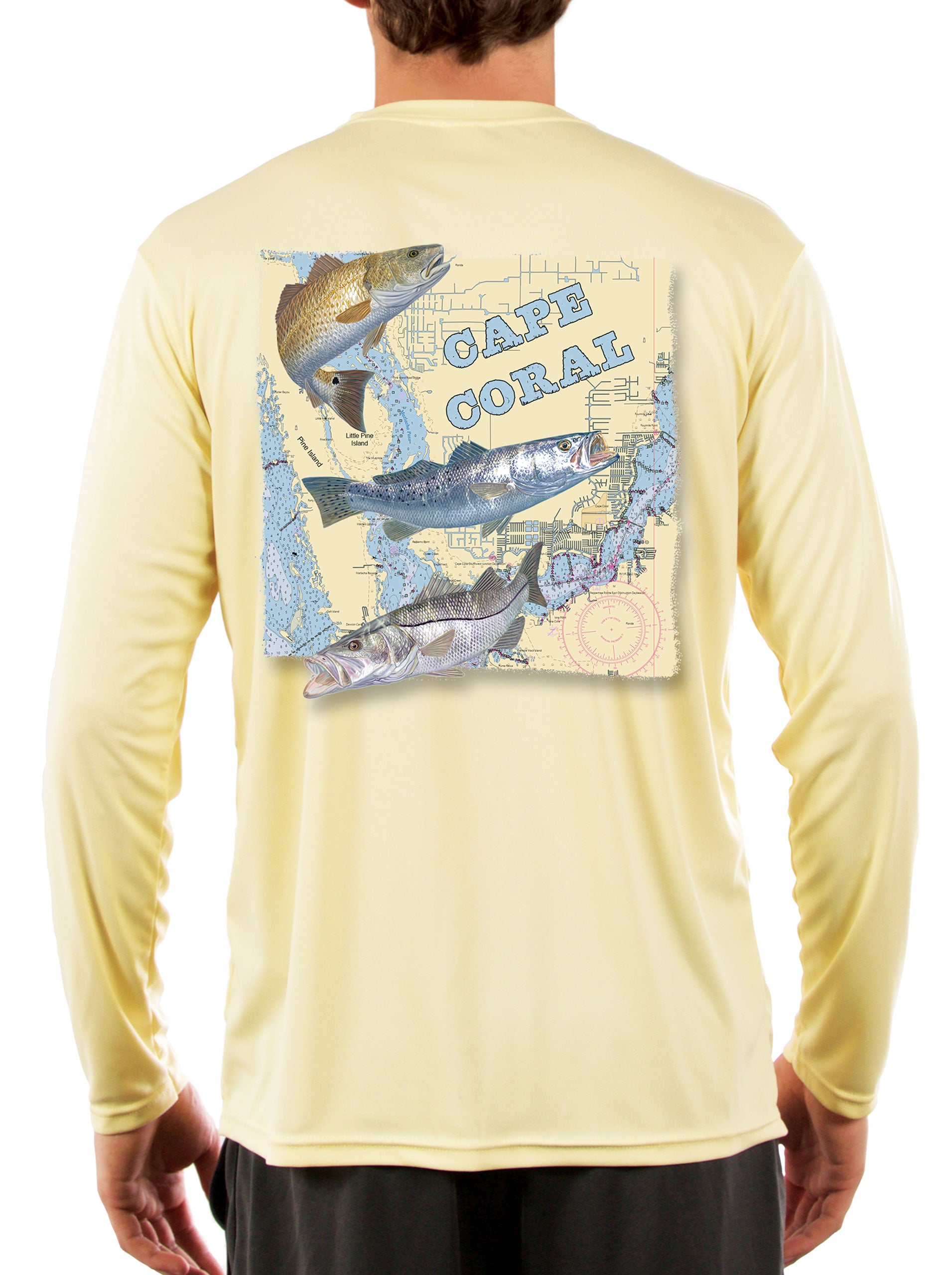 Cape Coral Florida Fishing Shirts for Men Redfish Speckled Sea Trout Snook Red Drum Seatrout 3XL / Yellow