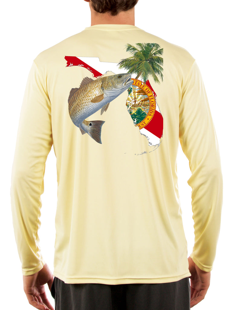 Redfish Florida Fishing Shirt with FL State Flag Sleeve - Skiff Life